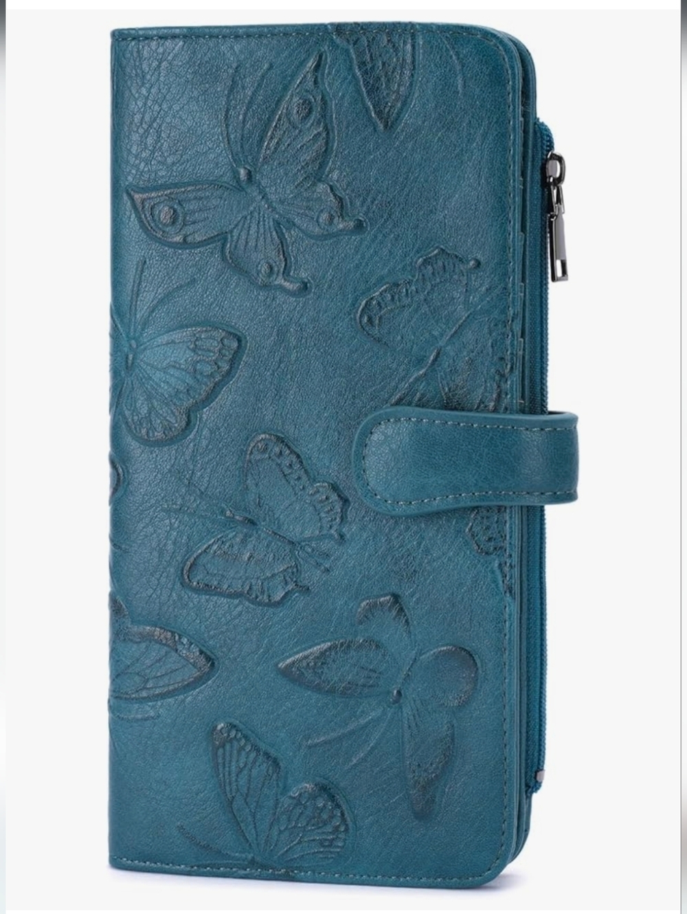Teal Butterfly Embossed Zip Wallet